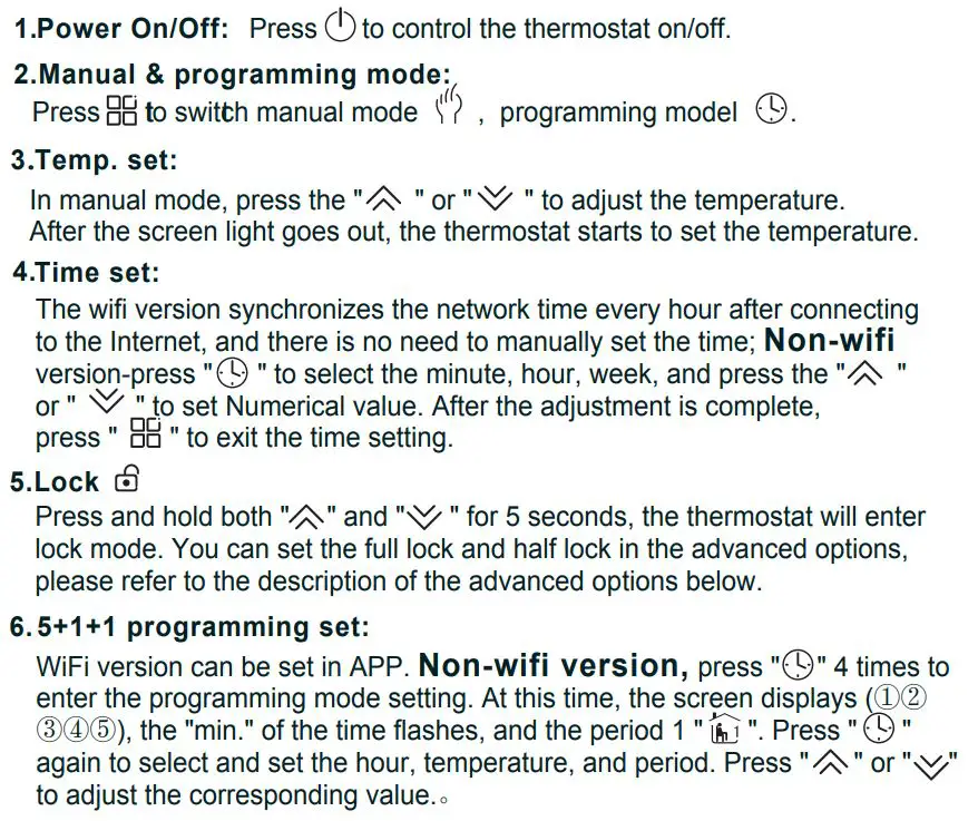 tuya BHT-005 Wifi Heating Thermostat User Manual - Operation