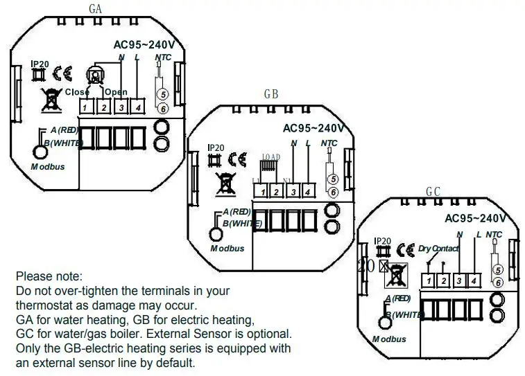 tuya BHT-005 Wifi Heating Thermostat User Manual - Wiring