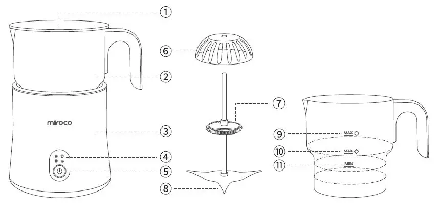 miroco MI-MF005 Milk Frother 4 in 1 Automatic Stainless Steel Milk Steamer fig-1