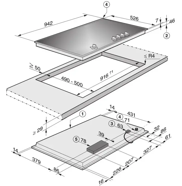 Miele KM7210 FR Hob- dimensions
