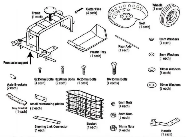 COSTWAY Garden Cart Rolling Work Seat - Parts list