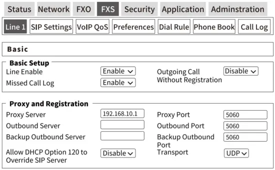 FXS port configuration
