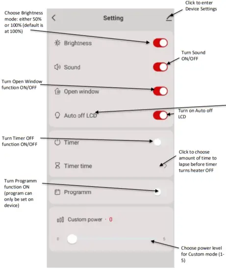 Device operation screen
