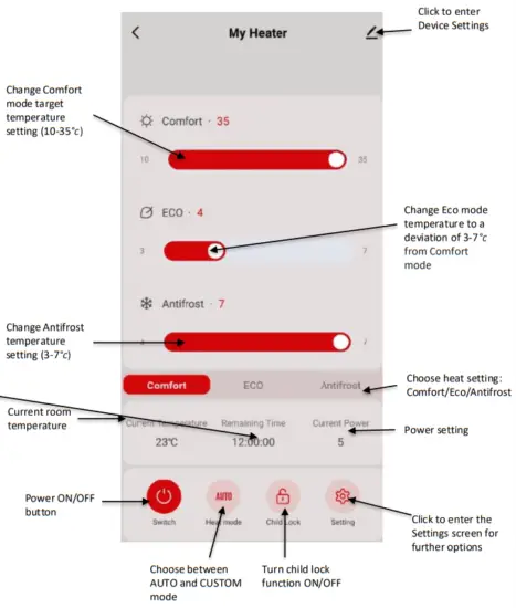 Operating your Heater from the APP