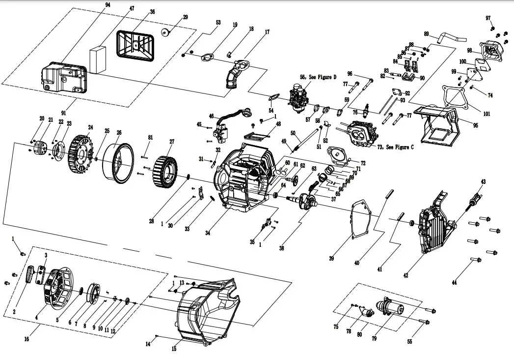 CHAMPION 201001 5500W Wireless Remote Start Inverter Generator -ENGINE PARTS DIAGRAM