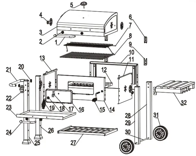 toboli 62809 BBQ Charcoal Trolley - Parts lis