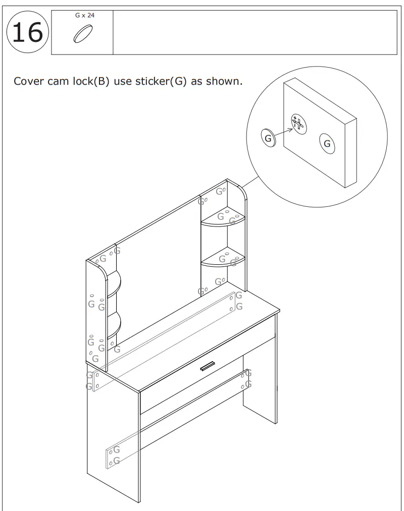 FUFU GAGA LJY-SJT0034-01 Makeup Vanity Set with LED Lights and Mirror - fig 18