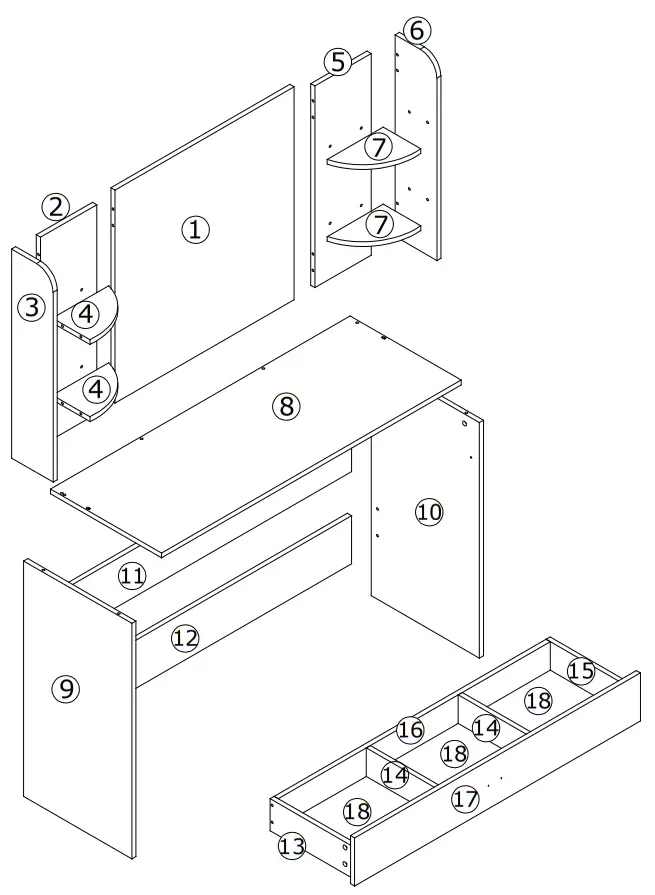 FUFU GAGA LJY-SJT0034-01 Makeup Vanity Set with LED Lights and Mirror - fig 7