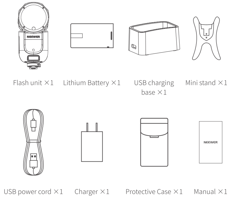 NEEWER Z1 TTL Li ion Round Head Camera Flash - Package Contents