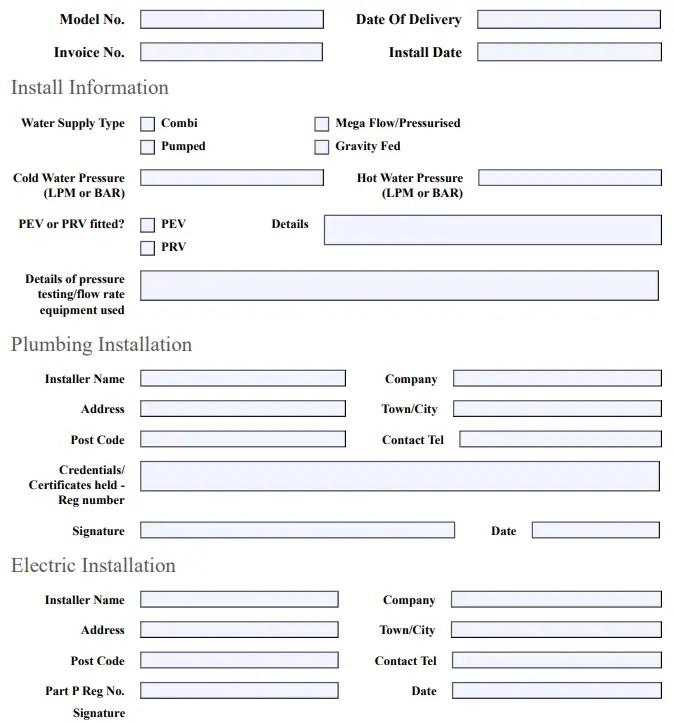 Shower Completion Form