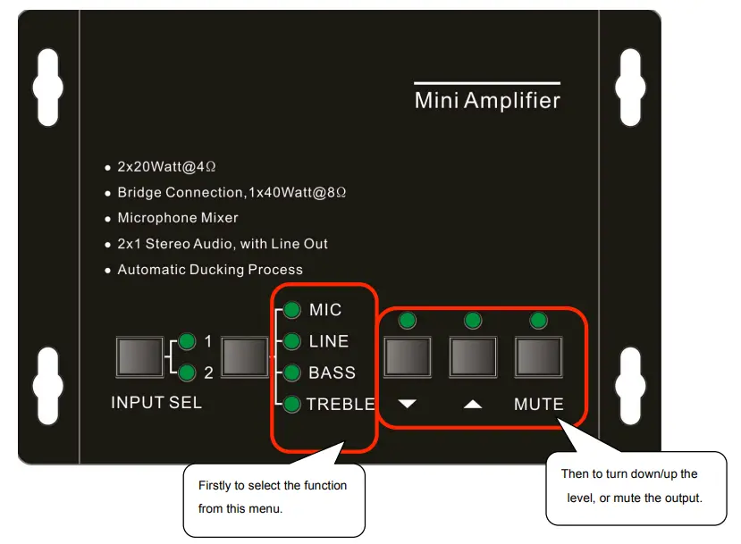 KanexPro AP2DBL Mini Audio Amplifier with Mic Mixer fig7