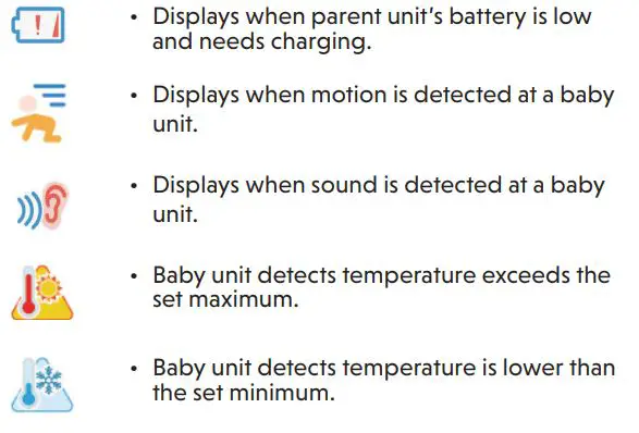 vtech VM919HD Full Color Pan and Tilt HD Video Monitor User Guide - Alert icons