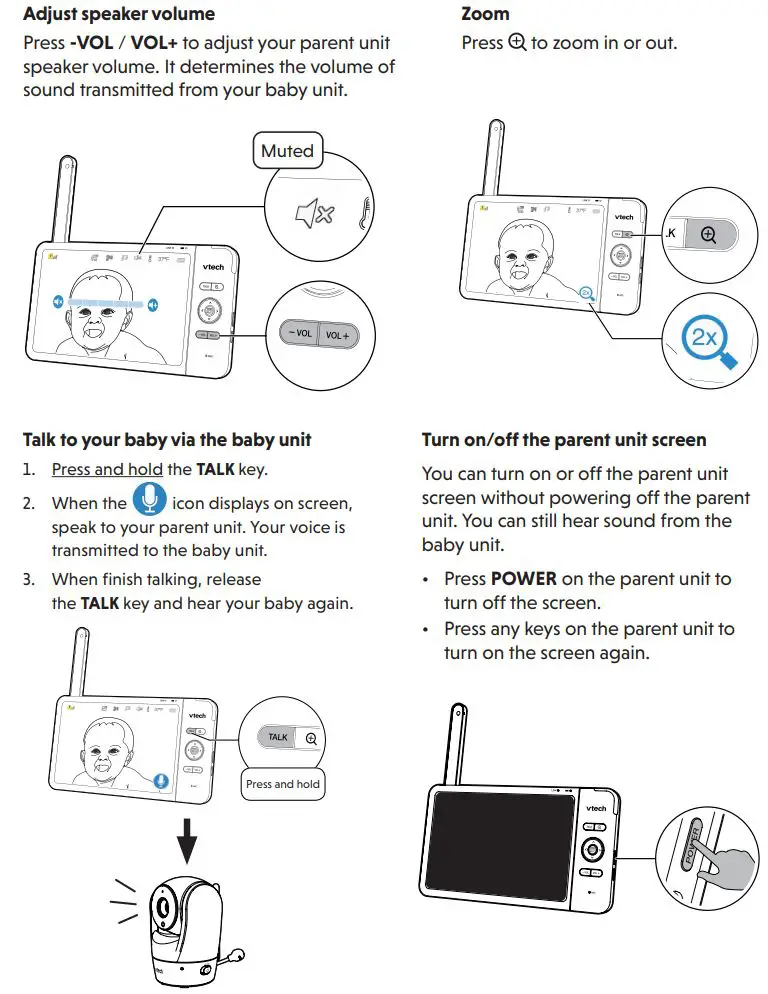 vtech VM919HD Full Color Pan and Tilt HD Video Monitor User Guide - Basic Operation