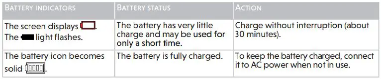 vtech VM919HD Full Color Pan and Tilt HD Video Monitor User Guide - The battery icon indicates the battery status