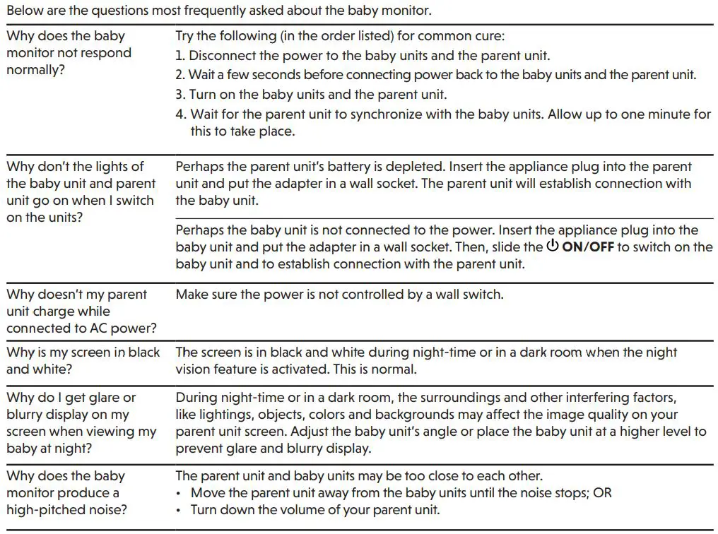 vtech VM919HD Full Color Pan and Tilt HD Video Monitor User Guide - FAQ