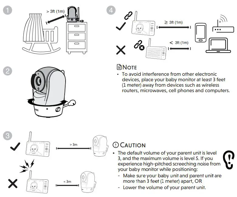 vtech VM919HD Full Color Pan and Tilt HD Video Monitor User Guide - Positioning the baby monitor