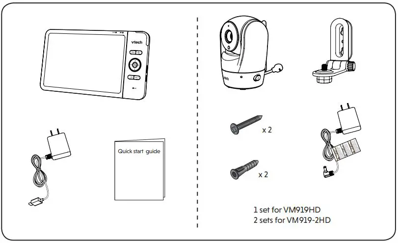 vtech VM919HD Full Color Pan and Tilt HD Video Monitor User Guide - What's in the box