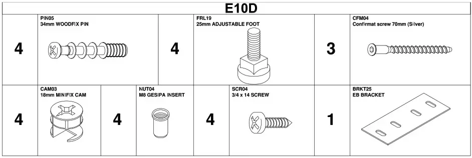 dams Arrow head leg square - all the fittings