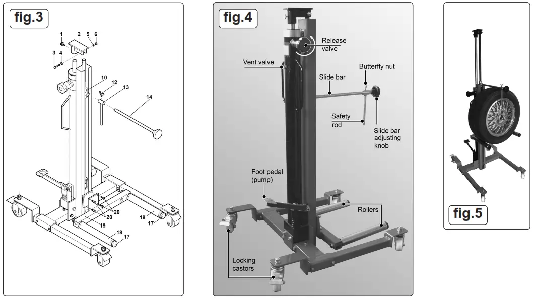 SEALEY WD80 80kg Wheel Removal Lifter Trolley - fig3