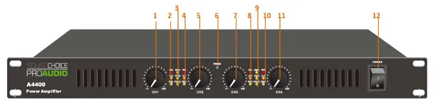 SCP Audio A4400 A4 Series Professional Class D Four Channel Amplifier - FRONT PANEL
