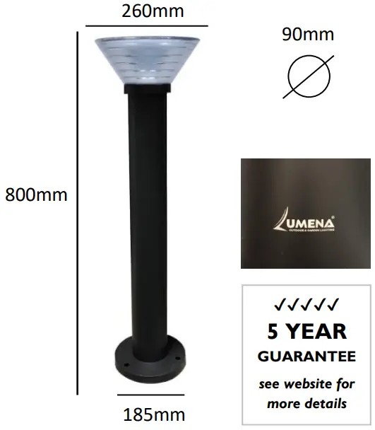 LUMENA OLYMPIA Professional Solar Post Light External Base -