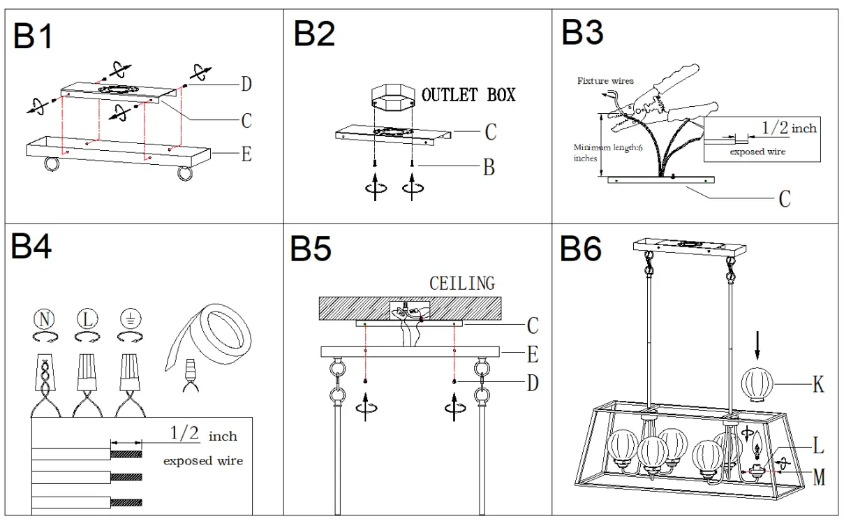 ZEVNI L3N2IIEJW20H6SK8 6-Light Black Brass Transitional Cage Chandelier - fig 4