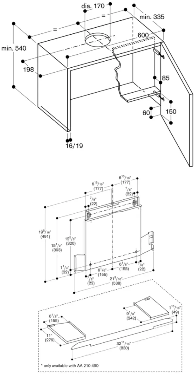 GAGGENAU AA210460 Lowering Frame for 24 Inch Visor Hood - Figure 4
