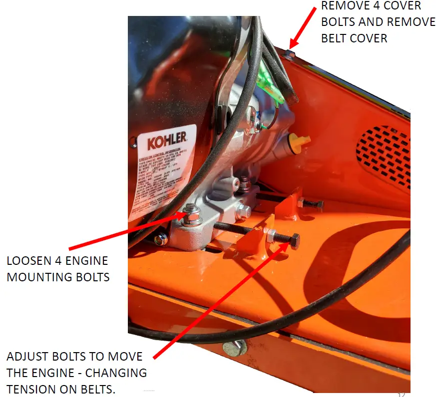 DK2 OPG777 3.5 Cut 14HP Commercial-Grade Stump Grinder ADJUSTING THE DRIVE BELTS
