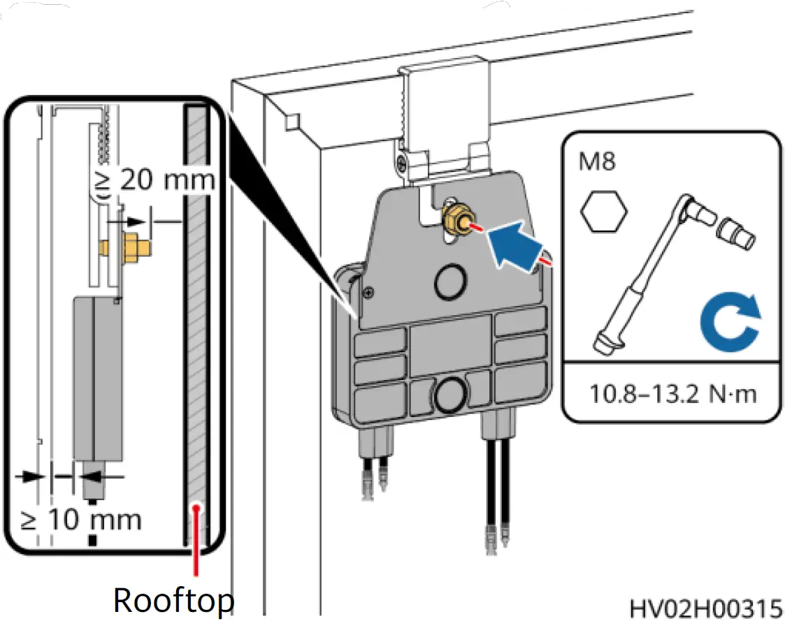 Installing the SUN2000P (Back Outwards) on a PV Module Frame 03