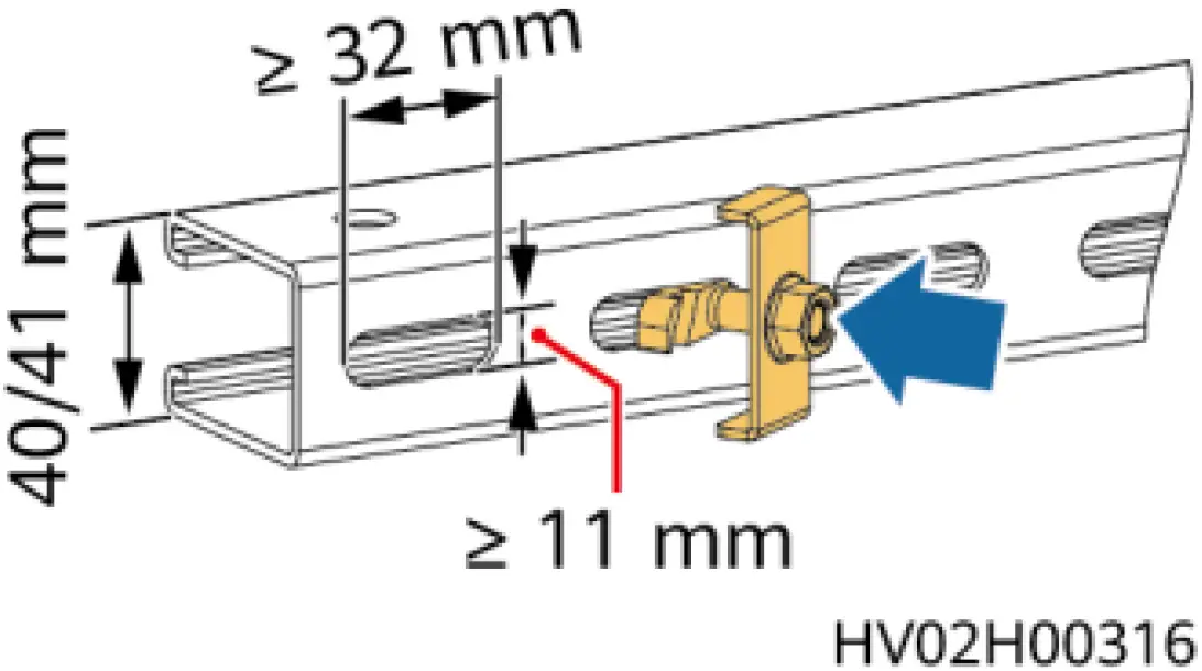 Installing the SUN2000P on the Steel Channel of a PV Module Support (Through a Hole) 01