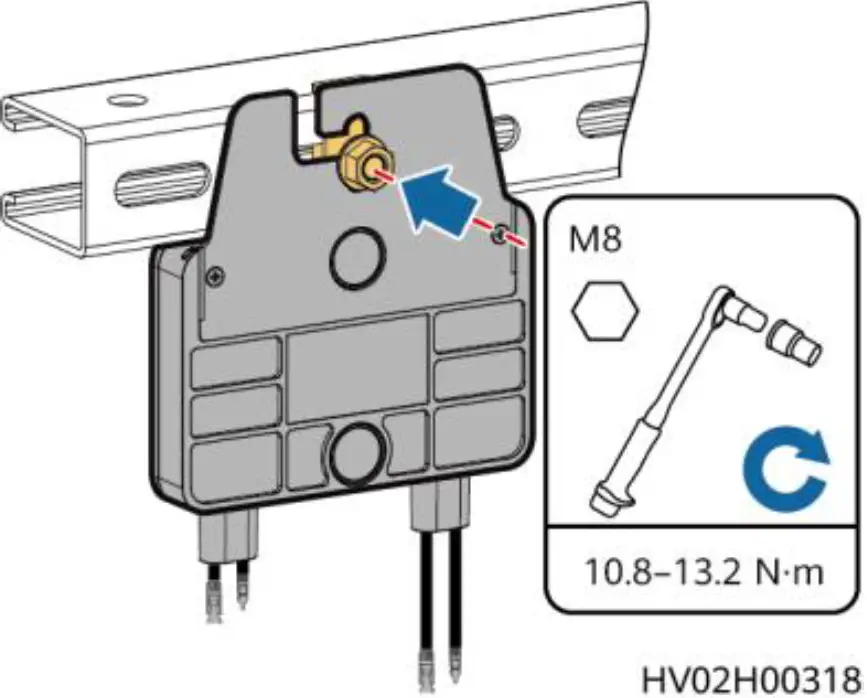 Installing the SUN2000P on the Steel Channel of a PV Module Support (Through a Hole) 03