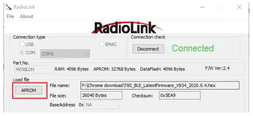 RADioLink T8S (FHSS) - Click APROM and choose the latest firmware