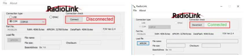 RADioLink T8S (FHSS) - Click CONNECT and press the power button