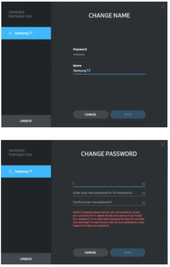 SAMSUNG MU-PC500R Portable SSD T7 Hard Drive - changing password