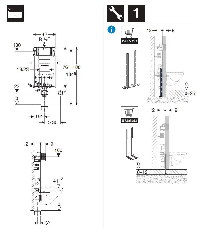 GEBERIT 110.366.00.5 Kombifix Element for Wall-Hung WC with Sigma Concealed Cistern Installation Guide - Product Overview