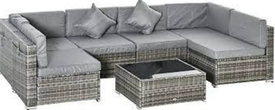 Natalie B07MJPWQTM Black 7-Piece PE Rattan Wicker Outdoor Sectional Set PRODUCT