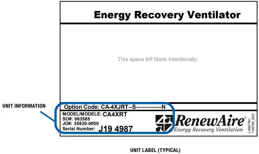 RenewAire CA SERIES ERV Energy Recovery Module - Fig 1