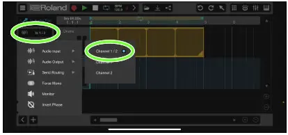 Roland GO MIXER PRO-X - Tap [In 1] and select [Channel 12] in