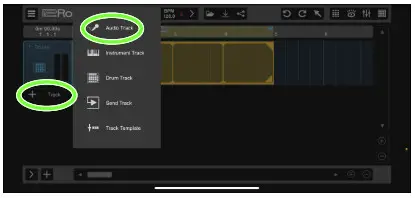 Roland GO MIXER PRO-X - Tap [+ Track] to add an audio track