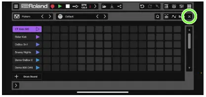 Roland GO MIXER PRO-X - Tap [X] to close the Drum Editor