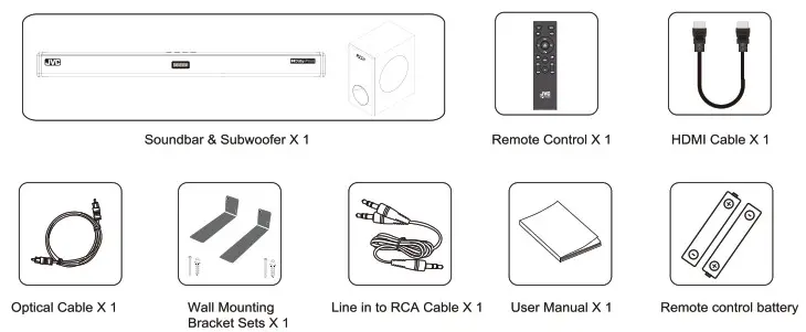 JVC TH-S560B Audio Home Theater System Soundbar - Package Contents