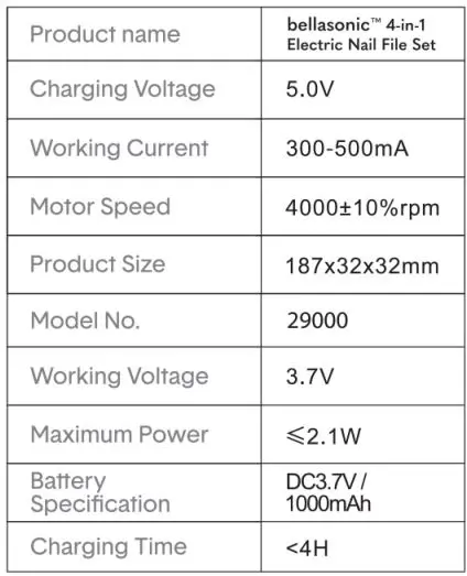 ballasonic 29000 4-in-1 Electric Nail File Set Instruction Manual - Product Information