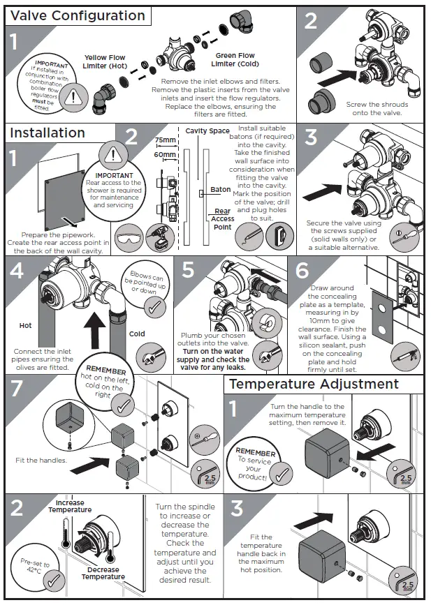 BRISTAN COB SHCDIV Cobalt Recessed Thermostatic Dual Control Shower 7