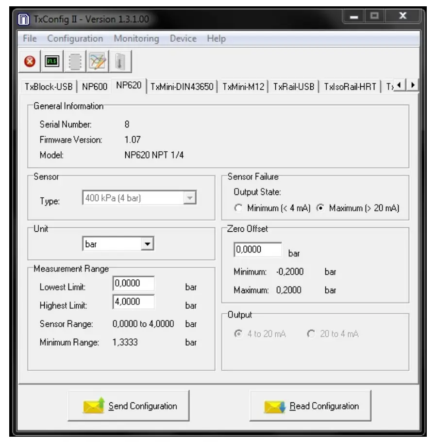 TxConfig II software main screen