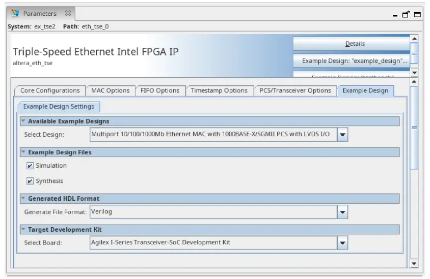 intel Triple-Speed Ethernet Agilex FPGA IP Design Example - 4