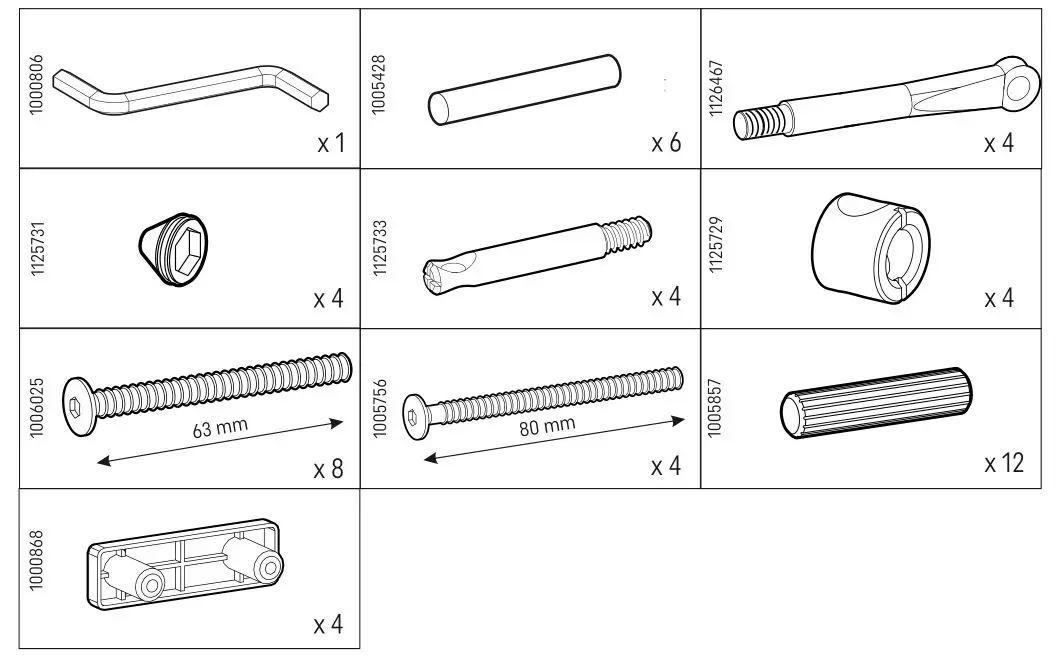 CuddleCo Ada Cot Bed White and Ash - Fittings List