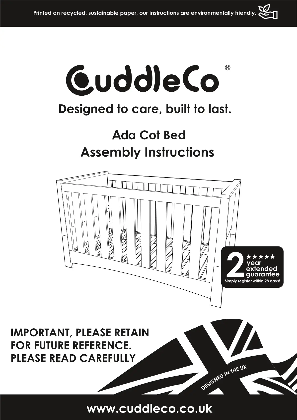 CuddleCo Ada Cot Bed White and Ash Instruction Manual