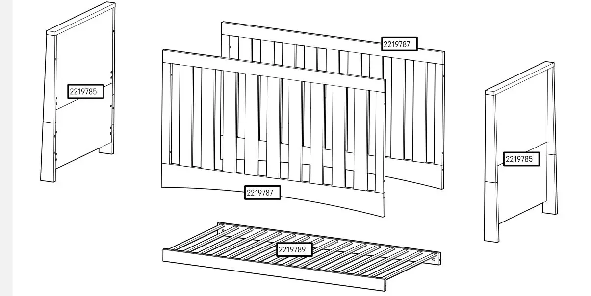 CuddleCo Ada Cot Bed White and Ash - Parts List