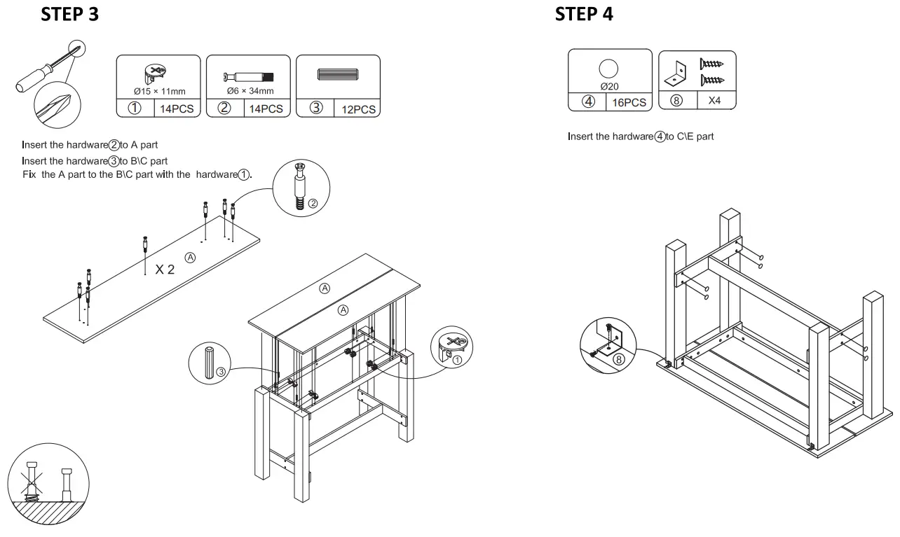 JAXPETY HG61G0963 Rustic Counter Height Dining Table Solid Wood Desk - fig 4
