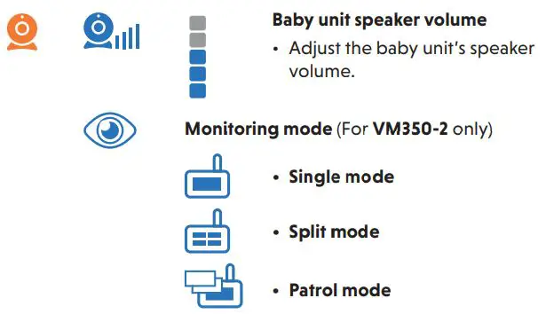 vtech VM350 Full Color Video Monitor User Guide - Camera settings